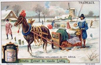 Artist's impression of a horse-drawn sledge in a Dutch winter landscape