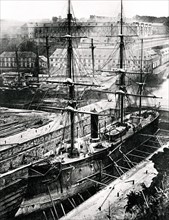 French wooden-hulled ironclad corvette 'L'Armide' in dry dock
