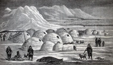 Illustration of an Inuit village