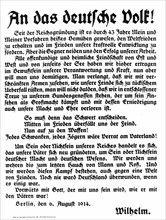 Text of declaration of war speech by Kaiser Wilhelm II