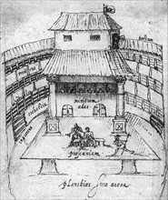 Performance in progress at the Swan theatre in London in 1596