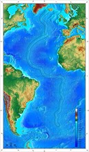 Map showing ocean floor with the Mid-Atlantic ridge