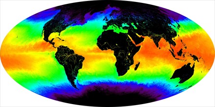Sea surface temperature shown in false-colour image