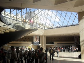 Interior of the 'Louvre Pyramid' at the Louvre museum
