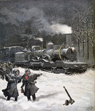Railway train halted by a snowstorm