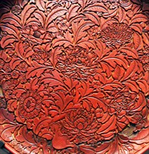 Carved Chinese lacquer dish