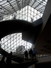 Interior of the 'Louvre Pyramid' at the Louvre museum