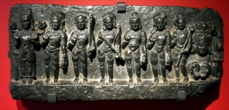 Planetary gods shown on an Indian stone relief