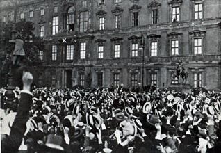 Emperor William speaking from the balcony of the palace in Berlin