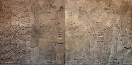 King Ashurnasirpal guarded by two eagle headed spirits