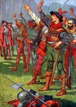 Hernando Cortez with his conquistadors before embarking for Mexico