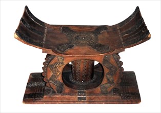 Stool - carved wood ornamented with sheet silver
