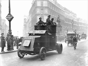 General Strike, Britain, 1926. Food convoy being escorted along Holborn,  London, by troops in