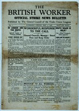 Front page of 'The British Worker' published by the Trades Union Congress on 5 May 1926 during the