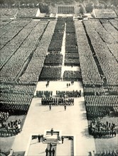 Staged Nuremberg Rally of Nazi Party members addressed by Hitler