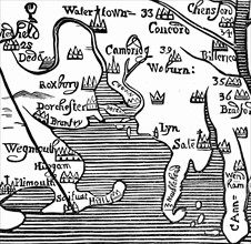 Early map of Massachusetts Bay, America