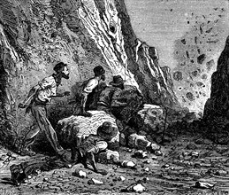 Miners using dynamite for blasting