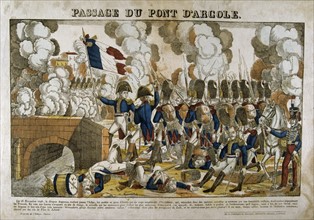 Napoleon Bonaprte leading his troops across the bridge at Arcole