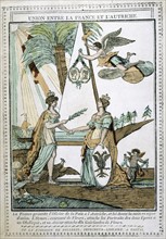 Allegorical print showing the union of France and Austria