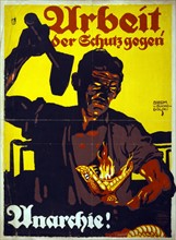 Poster shows a blacksmith holding a raised hammer