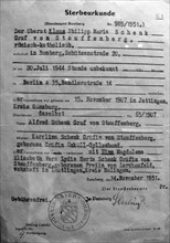 Death certificate of Claus Schenk Graf von Stauffenberg