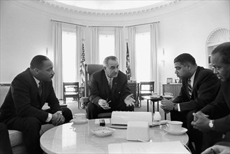 Lyndon Baines Johnson in talks with Civil Rights leaders in the White House