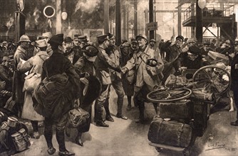 French and British soldiers meet at a station in France