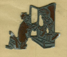 Lead block used to print a cartoon in a newspaper