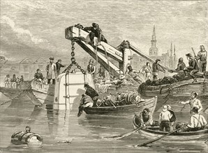 A Smeaton-type diving bell being lowered