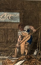 Tanner removing hides from tanpits