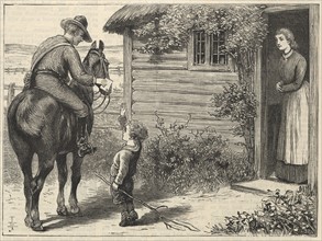A Canadian postman mounted on horseback