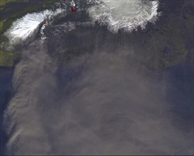 Satellite image of the eruption of Iceland's Eyjafjallajökull volcano