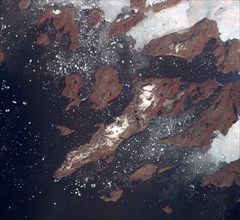 An image of icebergs off the west coast of Greenland