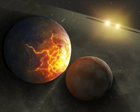 Imminent planetary collision around a pair of double stars