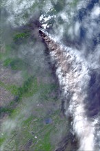 Mt. Etna's ash-laden plume. Satellite image.