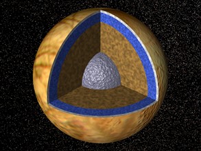 Cutaway view of the possible internal structure of Europa.