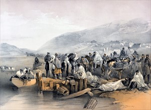 Illustration depicting some of the casualties which occurred during the Crimean War, 'Embarkation of the sick at Balaklava'.