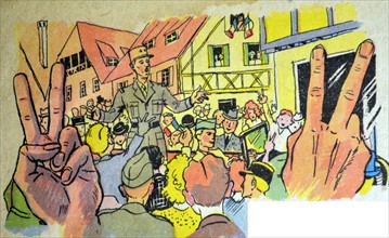 Illustration by Loys Petillot celebrating the struggle for liberty in Alsace & Lorraine at the end of world war Two.