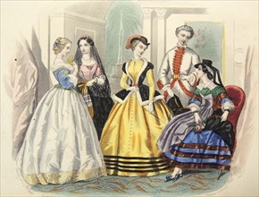 Ladies' Paris fashions, c1860.