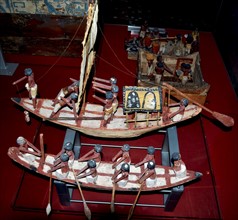 Painted Wooden Model of a Boat Propelled by Oars 2013