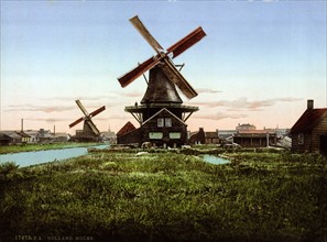 Two windmills, Holland between 1890 and 1900.