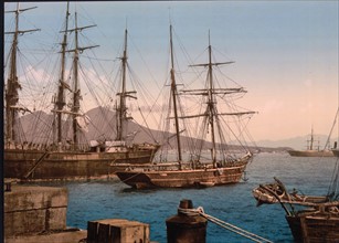 Harbour scene with ships, Naples, Italy, 1890-1900