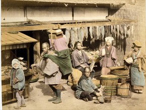 Exterior view of a Japanese fish market, 1877