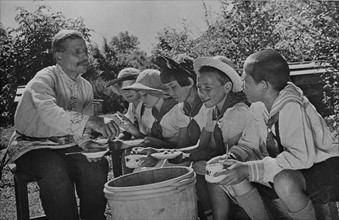 Russian children on a collective farm, 1930-1940