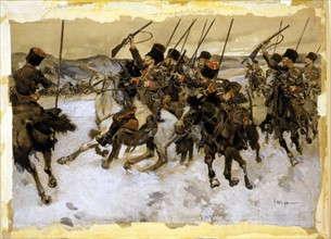 Russian Cossacks attacking a baggage train