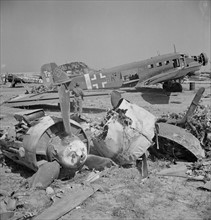 Wrecked German planes at El Aouiana airport in 1943