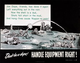 Second World War American military poster explaining that soldiers must look after their equipment correctly