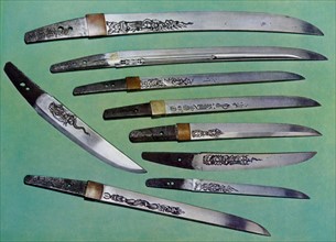 Collection of 14th Century engraved Japanese Tanto swords