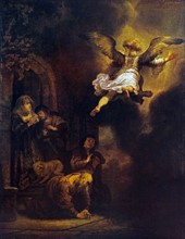 Rembrandt Harmenszoon van Rijn's painting titled 'The Angel Raphael Leaving Tobit and his Family'