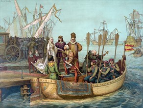 Chromolithograph of Christopher Columbus bidding Farwell to the Queen of Spain
